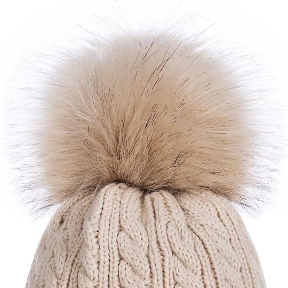 Womens Winter Warm Fleece Lined Knitted Soft Ski Cuff Beanie Hat with Pom Pom main image 5